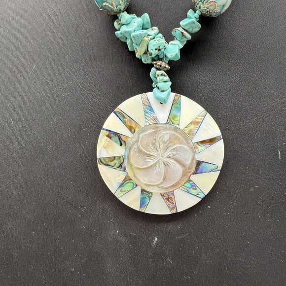 Vintage Necklace Lampwork Glass Turquoise? Nugget Statement 19.5 inches READ - Picture 2 of 8